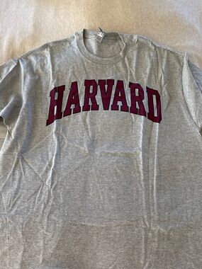 Gildan Heather Gray T-Shirt with Crimson Harvard Arch Logo